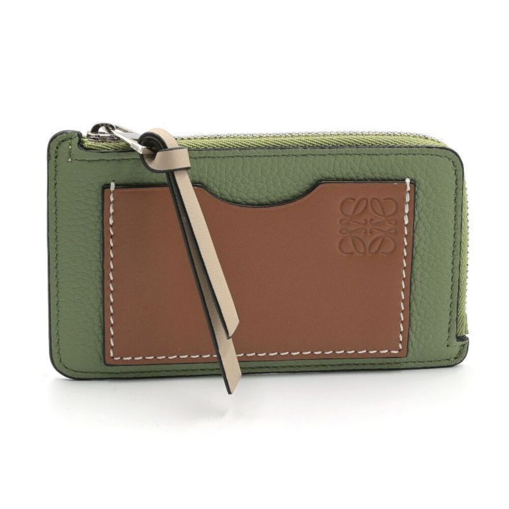 Loewe Coin Card Holder Calfskin Rosemary Anagram Case Green Brown